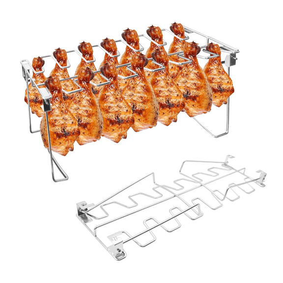 Grill Rack, Chicken Leg and Wing Rack, 12/14 Slots Chicken Drumsticks Holder, Stainless Steel Roaster Stand for Smoker Grill, Oven, BBQ Accessories (14 Slots)