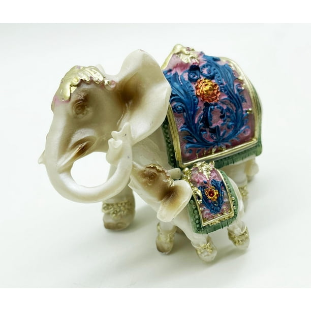 White Ivory Color Feng Shui Elephant Statue Mother and Baby Elephants