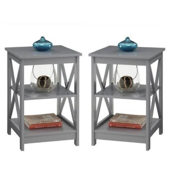 Home Square 2 Piece X Frame Wood End Table Set in Gray