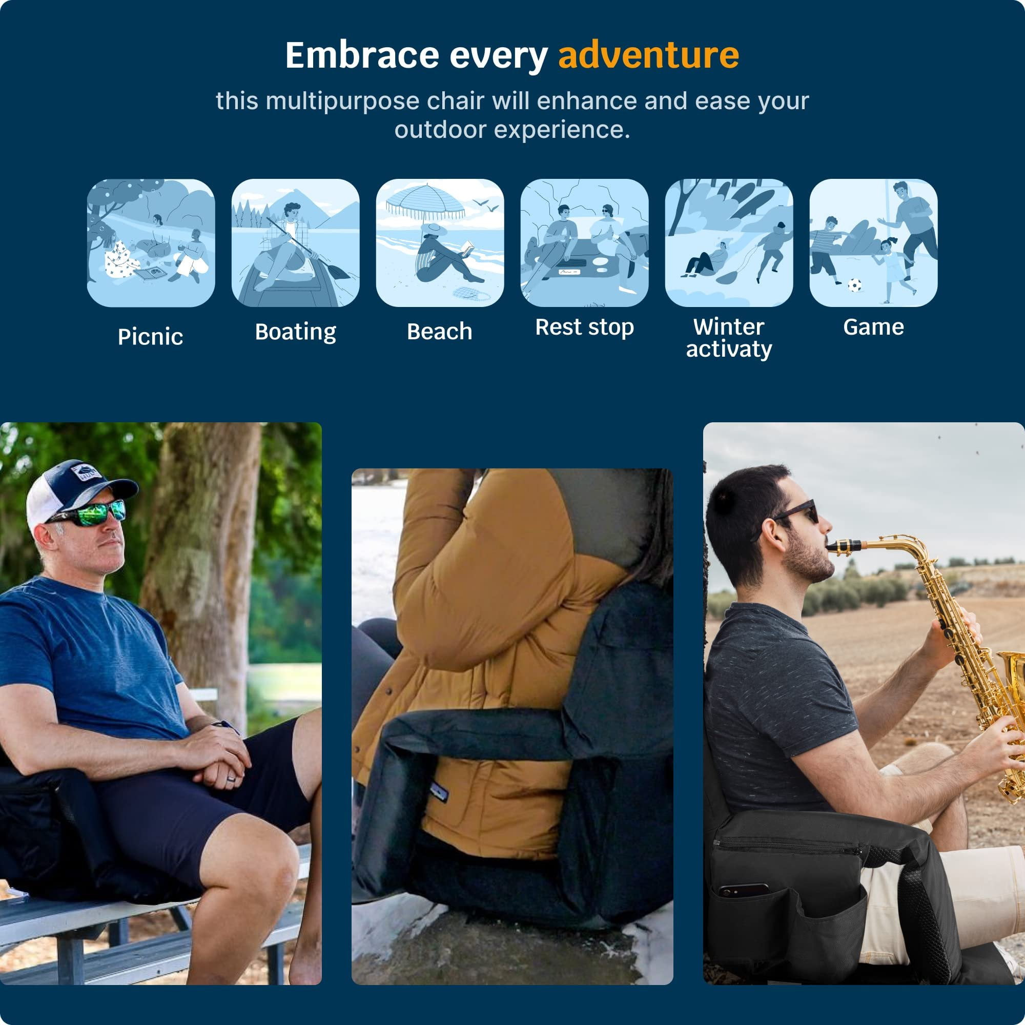 Reclining Stadium Seats for Bleachers with Back Support  Wide Bleacher Chair Cushion, Armrests, Large Pockets, and Multiple Safety Features  Best Stadium Seat Chairs for Camping, Kayak Backs & More