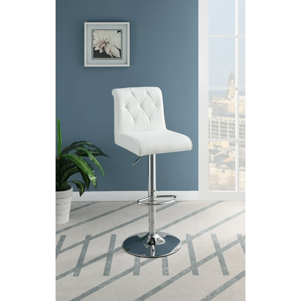 Adjustable Bar stool Gas lift Chair White Faux Leather Tufted Chrome