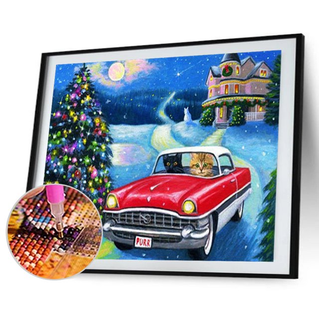 Cuadros Decorativos Taladro redondo completo Pintura de diamante Coche Gato Mosaico Dibujo de diamantes de imitación (w0925) Tmvgtek embutido en tela