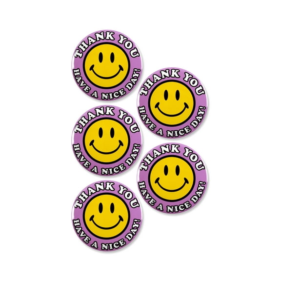 5 Pack - Thank You And Have A Nice Day Purple Pinback Buttons - 2.25