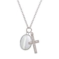 thumbnail image 2 of Delight Jewelry Silvertone Oval - Imitation Cat's Eye - White - I Set You Apart Engraved Cross Zoey Necklace, 28", 2 of 4