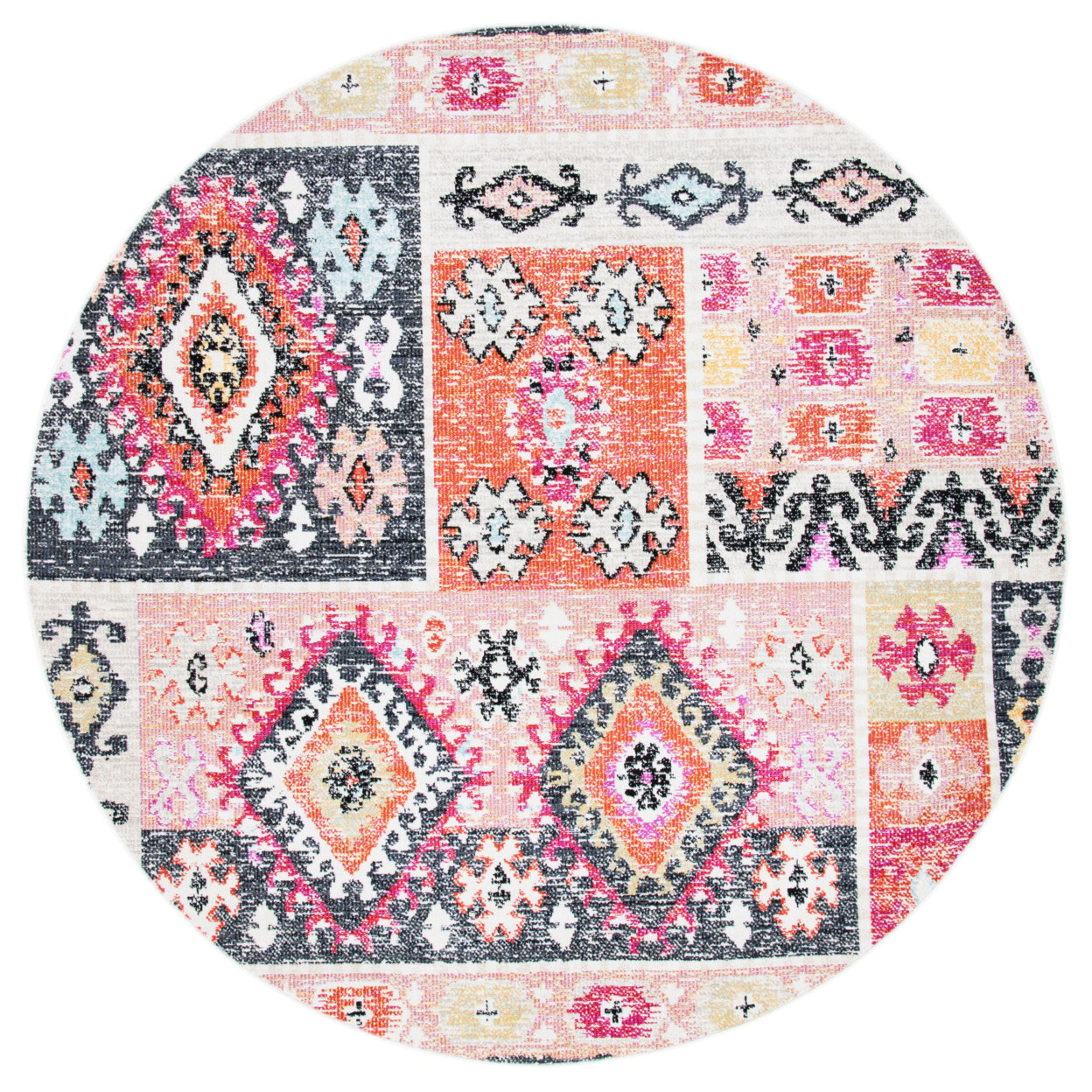 thumbnail image 5 of SAFAVIEH Montage Tendrils Abstract Indoor/Outdoor Area Rug, Aqua/Fuchsia, 6'7" x 6'7" Round, 5 of 10