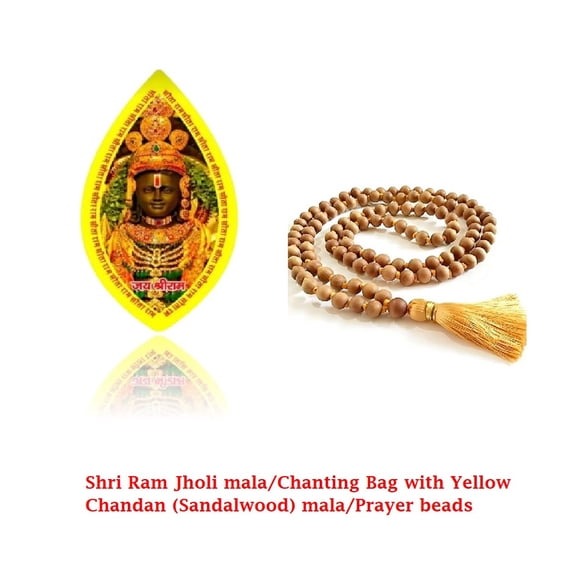 Kamada Combination of Jholi mala/Gaumukhi/chanting bag and exquisite yellow chandan(sandalwood)mala,Spritual Necklace/rosary for Women and Men