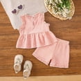 thumbnail image 5 of Toddler Baby Girl 2Pcs Summer Plaid Outfit Sleeveless Ruffle Peplum Tank Top & Shorts Set, 5 of 7
