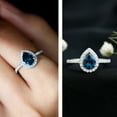 thumbnail image 3 of Rosec Jewels Real London Blue Topaz Teardrop Engagement Ring with Halo (6X8 mm Pear Shaped, AAA Grade) Jewelry Box included, 10K White Gold, US 7.50, 3 of 9