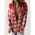 thumbnail image 5 of Women'S Plaid Jacket Long Sleeve Button Down Fleece Hooded Jackets Warm Coat Red Checkered XXL, 5 of 7