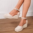 thumbnail image 2 of IWRICH Women's Squared Closed Toe Wedges Espadrilles Sandals Platform Ankle Strap Beach Sandals Beige 8, 2 of 9