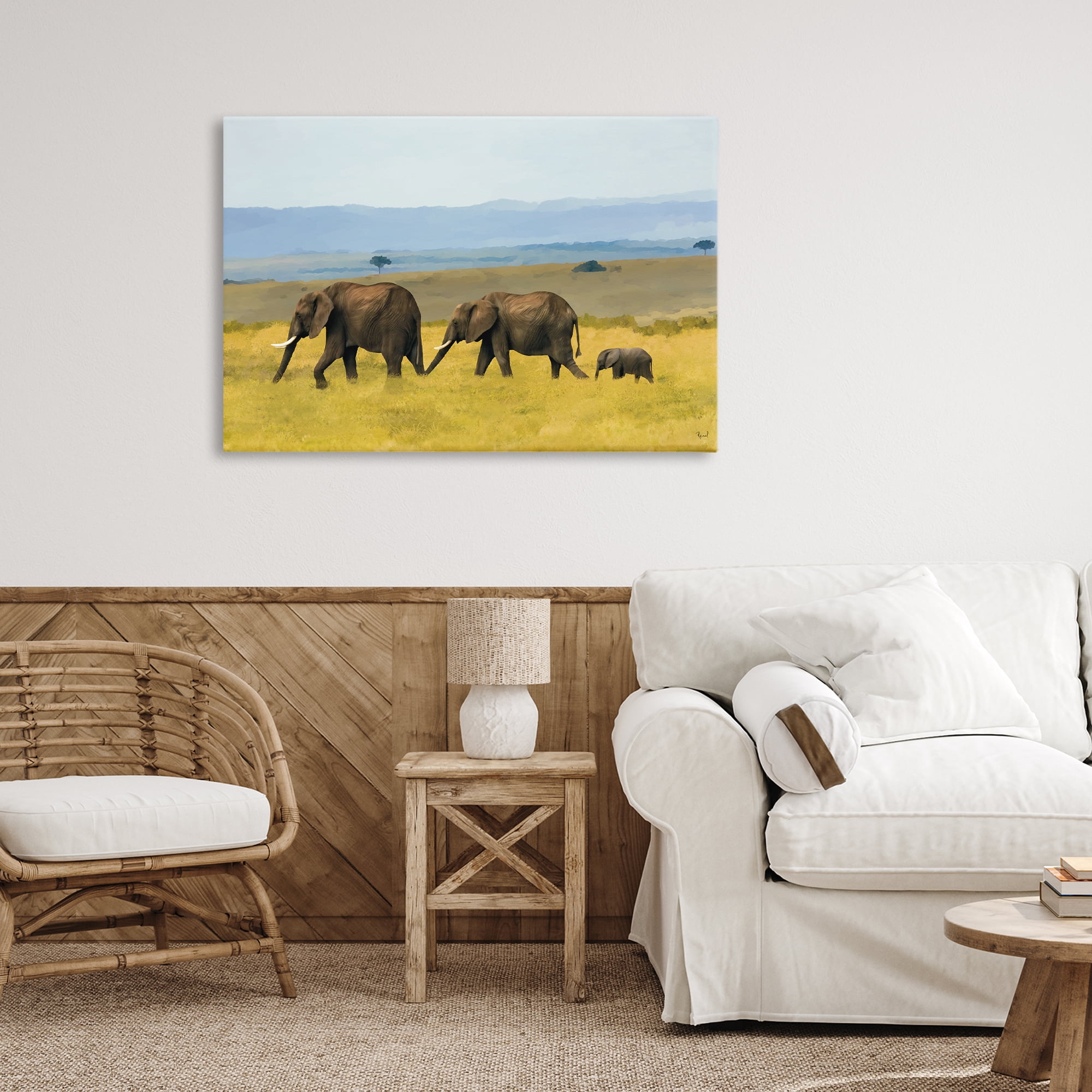 Stupell Industries Elephants In The Grassland Canvas Wall Art, design by Renel Peters