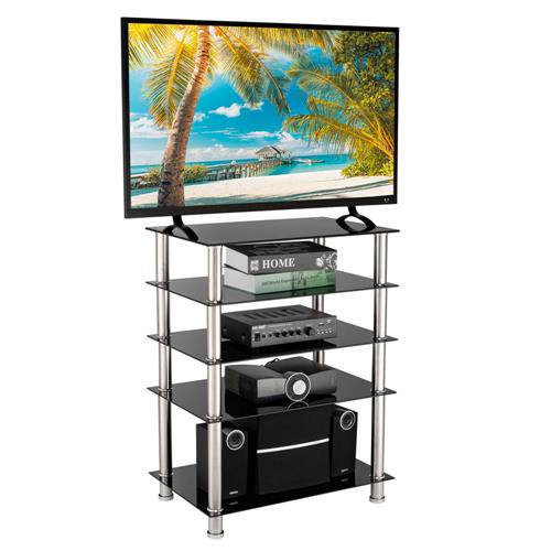 Tophomer 5 Tier Tv Stand Glass Audio Tower Media Component Streaming Devices Stereo Cabinet Black Com Tophomer 5 Tier Tv Stand Glass Audio, Stereo Component Cabinet