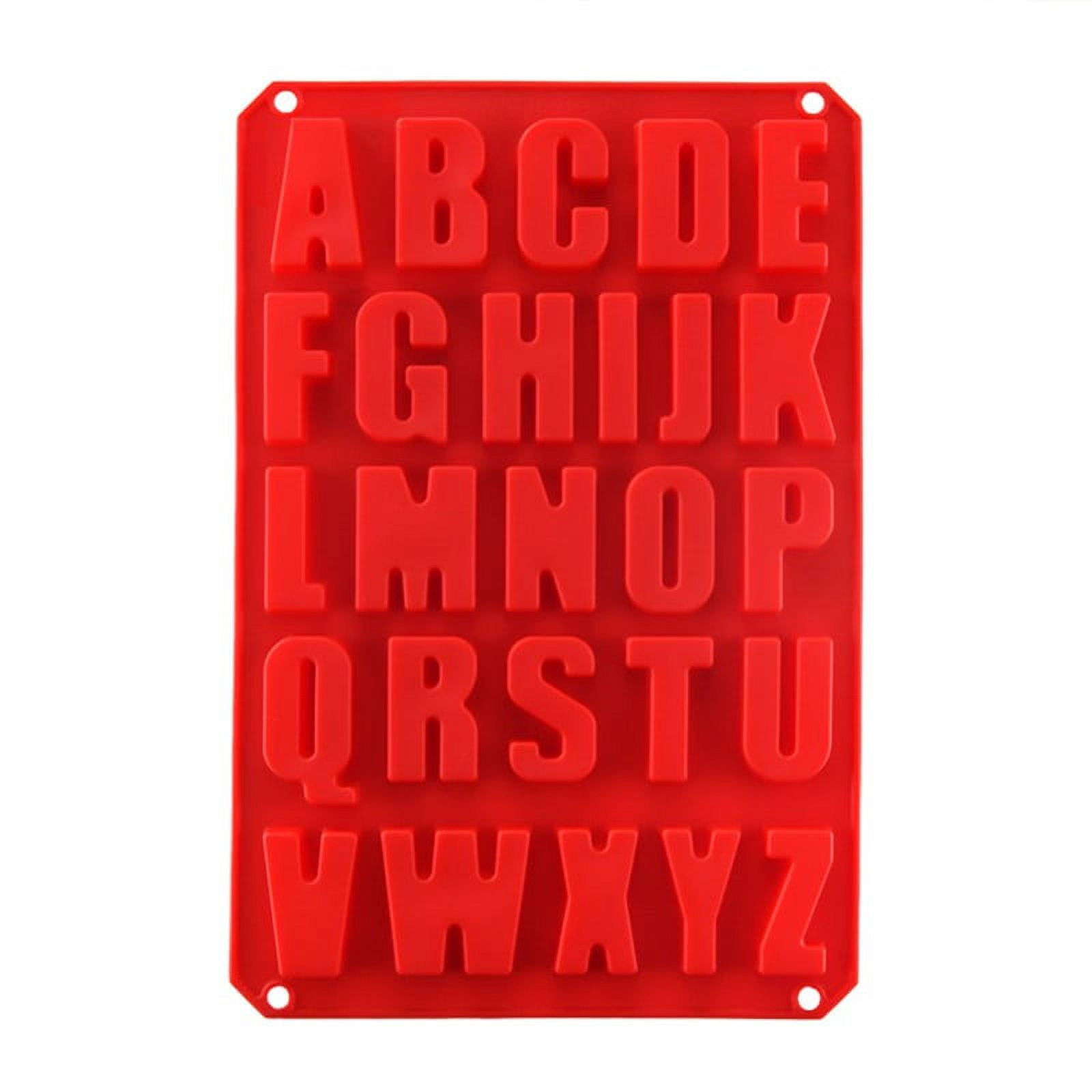 DIY Baking 26 Cavities Alphabet Silicone Mold Funny Letter Gel Silicone Baking Trays Cake Mold Pan Chocolate Crayons Resin Cookie Soap Molds for DIY Ice Tray Kitchen-Red