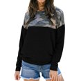 thumbnail image 1 of Women Camouflage Print Colorblock Crew Neck Long Sleeve Pullover Shirt, 1 of 4