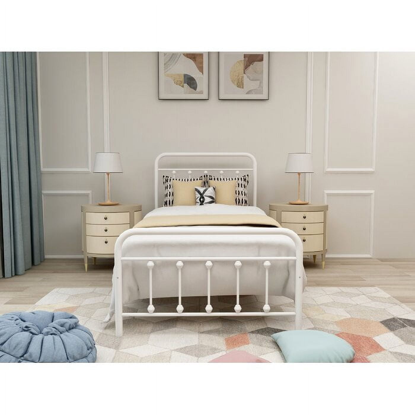 Heavy Duty Metal Twin Bed Frame White, Noise-Free Platform Bed Frame, No Box Spring Needed, Easy Assembly with Underbed Storage