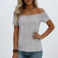thumbnail image 3 of fatyb Womens off the Shoulder Tops Casual Short Sleeve Tee Shirts Summer Elegant Tshirts for Going Out, 3 of 6