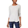 thumbnail image 2 of maison Jules Womens Lace Trim Knit Blouse, Grey, X-Small, 2 of 2