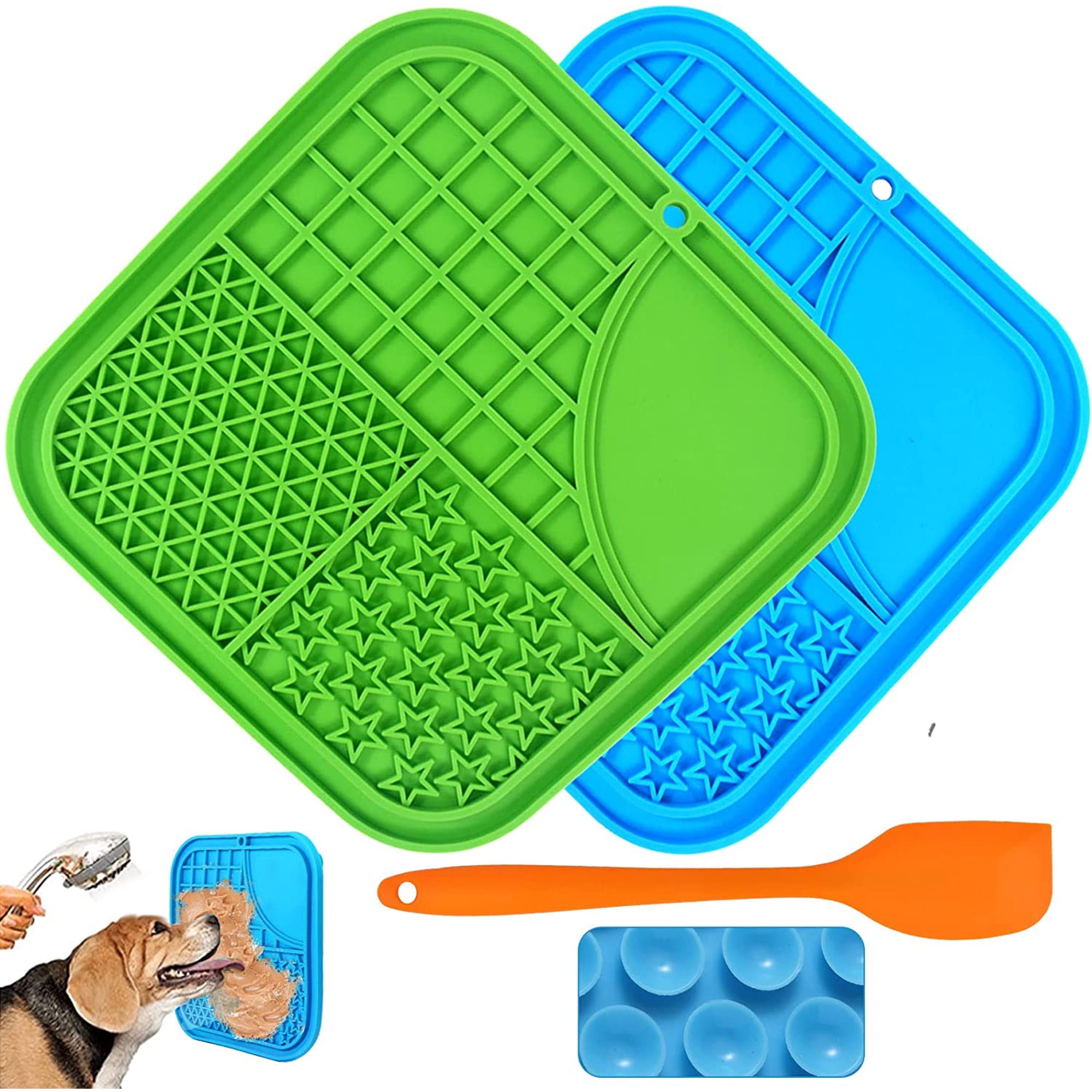 HAOSHICS 2 Pack Licky Mats for Dogs [Dog Lick Mats + Cats Lick Mat + Dog Lick Pad Spatula] 20CM Anti-Slip Slow Feeding Licking Mat with Suction Cup for Pet Bathing Grooming Nailing Trimming (BPA-free)