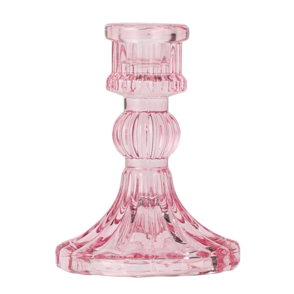 Mainstays Pink Pleated Glass Taper Candle Holder, Small
