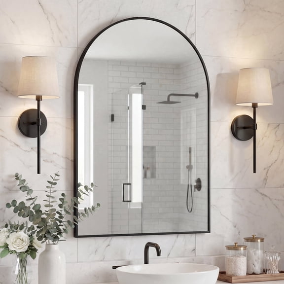 JONATHAN Y MIR204A Elodie 24 in. W x 36 in. H Medium Arched Metal Framed Wall Mounted Mirror, Black, MIR204A