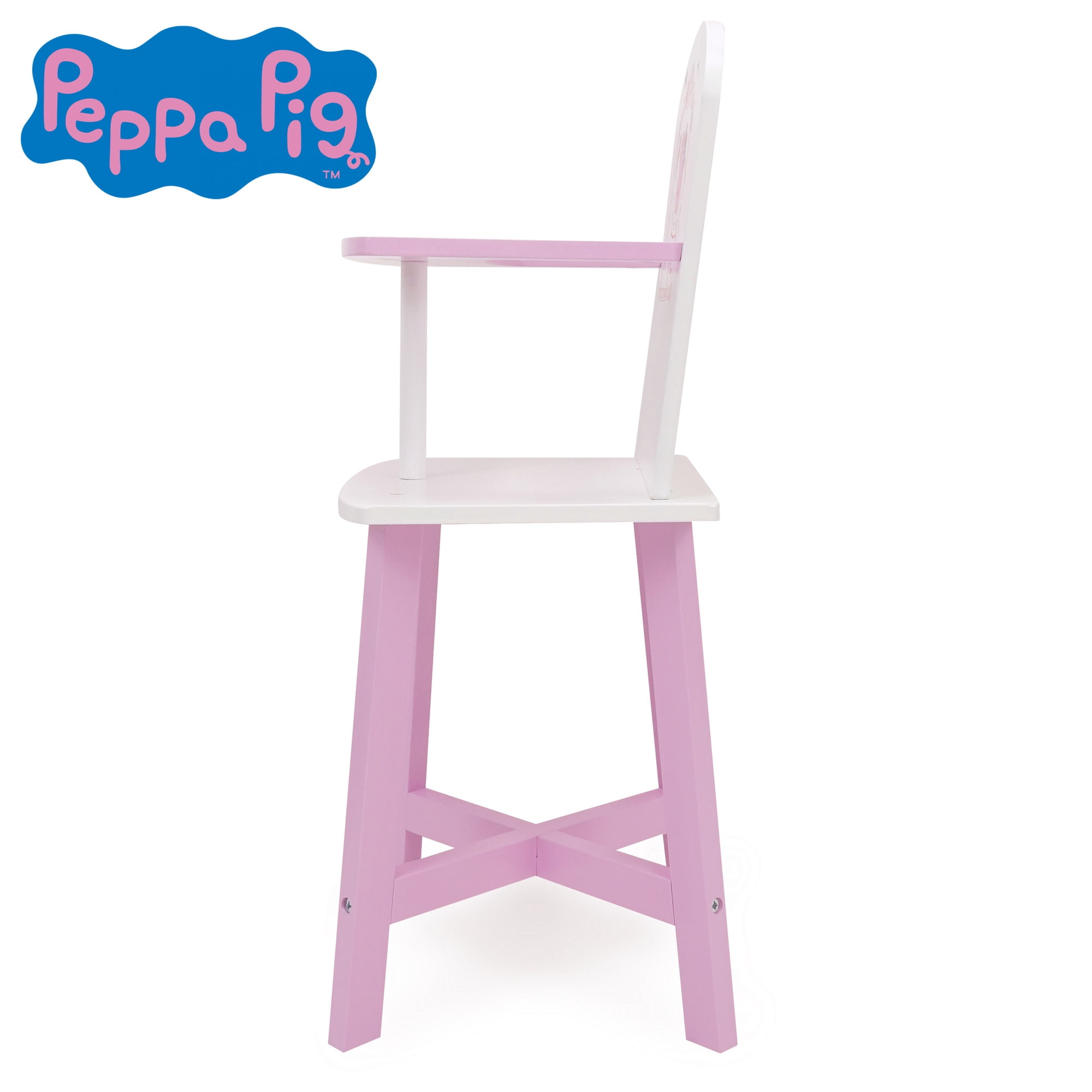 509 Crew: Peppa Pig - Wooden Doll High Chair - Pink- White-Ballerina, Secure Seating, Doll & Plush Feeding Accessory, Nurturing Roleplay Toy, Kids 3+