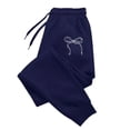 thumbnail image 4 of Sweatpants for Women Bow Print Straight Leg Pants Loose Fit Drawstring High Waist Sweatpants Casual Navy XXL, 4 of 4