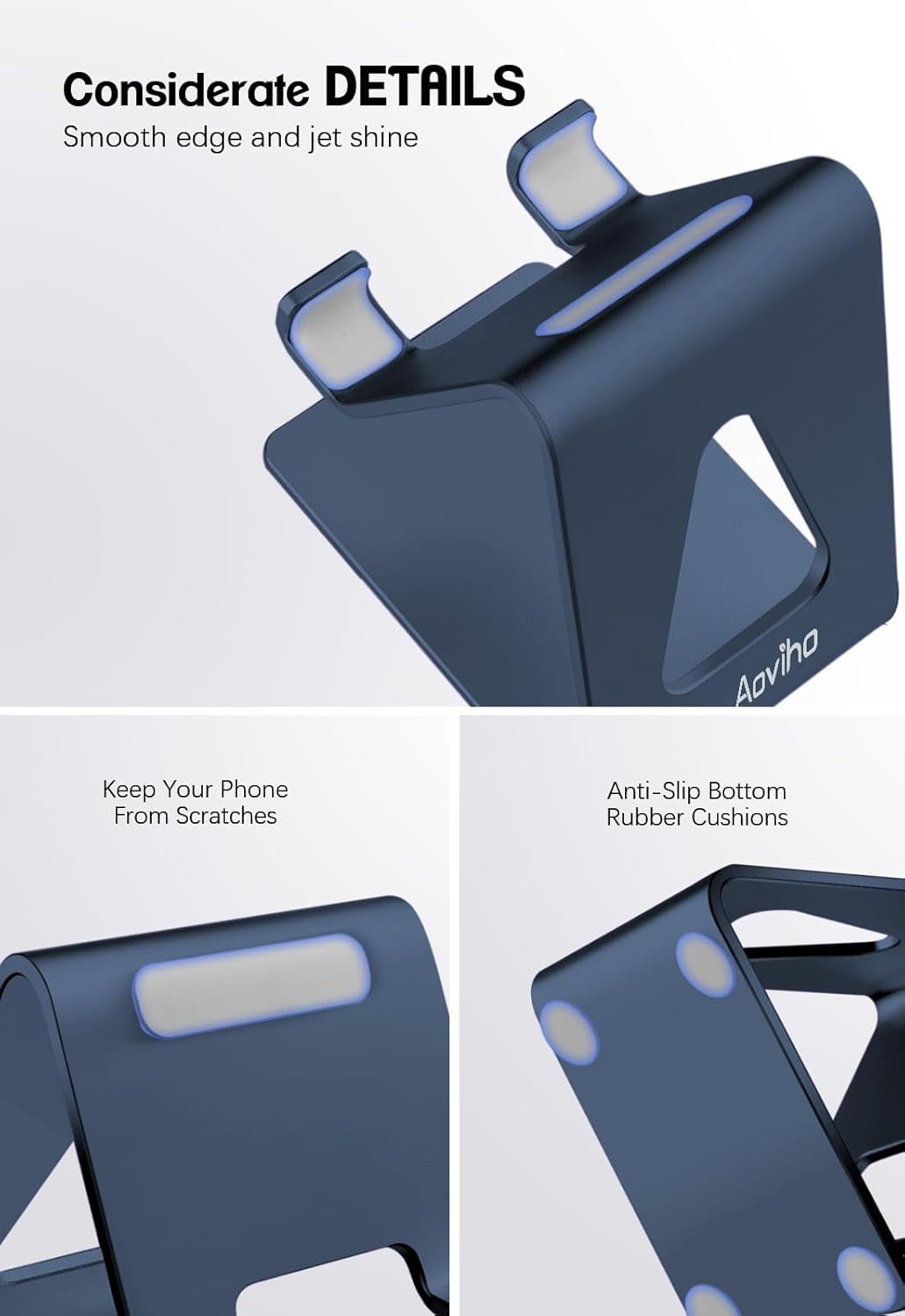 RGHJAR-Desk Cell Phone Stand Phone Holder - Aluminum Phone Cradle Dock for iPhone 13 12 pro 11 X Xs max 8 7 6 6s Plus SE 5 5s SE Samsung, All Smart Phones (Navy Blue)