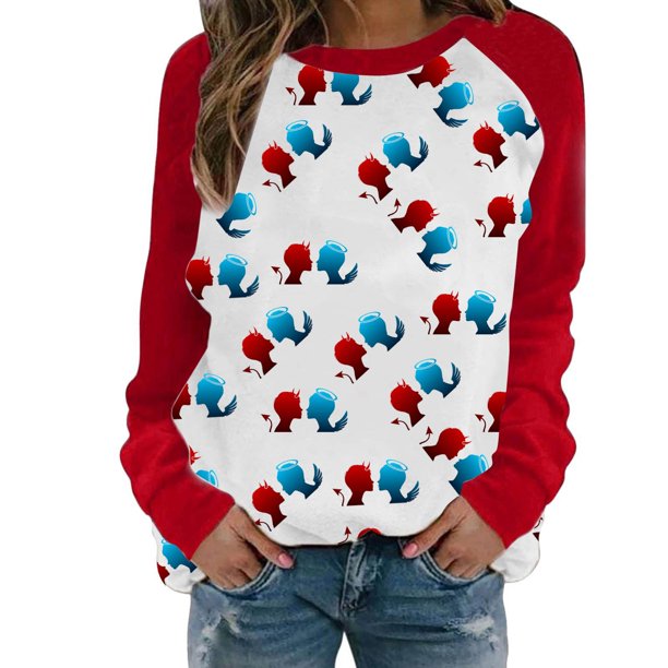 Gibobby Sudadera Mujer Moda Sudadera con capucha y cuello redondo informal sin sombrero con estampado de angelito para mujer (Rojo, S)