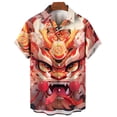 thumbnail image 3 of Camisa hawaiana de moda para hombre, con estampado de danza del león en 3D, para Año Nuevo, manga corta, estilo Harajuku, para fiestas, camisas de solapa de gran tamaño, 3 of 5
