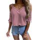 thumbnail image 1 of Top con escote en V y hombros descubiertos, top de verano para mujer con escote en V y ribete de encaje calado, top con hombros descubiertos, el mejor de su clase, 1 of 6