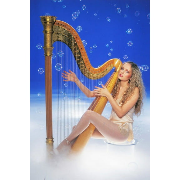 Twiggy Dreamy Portrait playing Harp with long hair 24x36 Poster