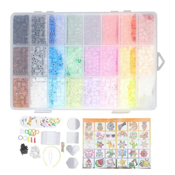 5mm 6300pcs Fuse Beads Kit DIY 24 Colors Melting Beads Kit for Kids Include 3 White Paper Pieces 12 Colorful Paper Pieces