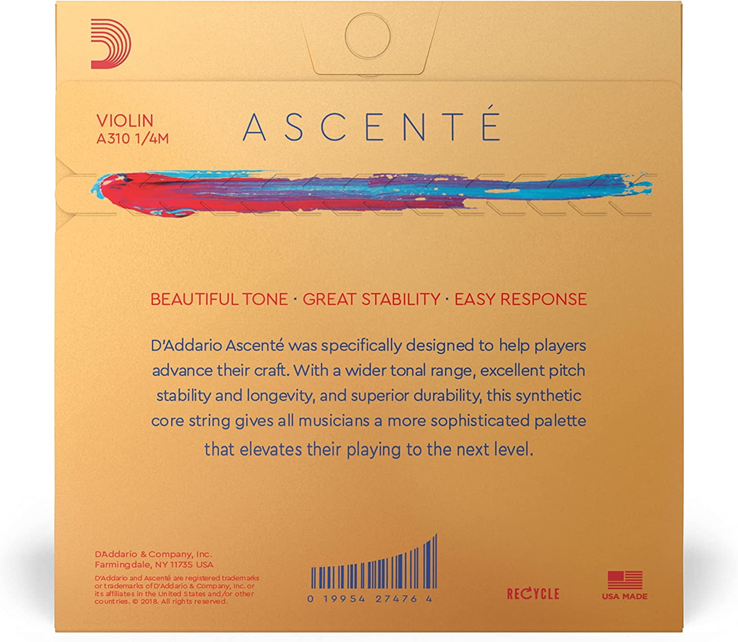 D'Addario Ascente Violin String Set 1/4 Size, Medium