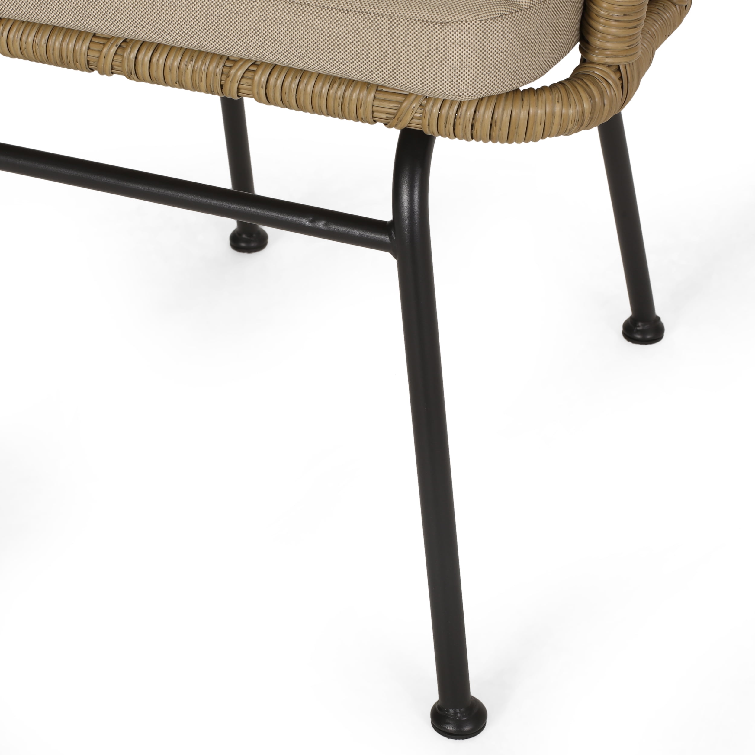 Sonnette Wicker Outdoor Chair with Water Resistant Cushion, Set of 2, Light Brown and Beige