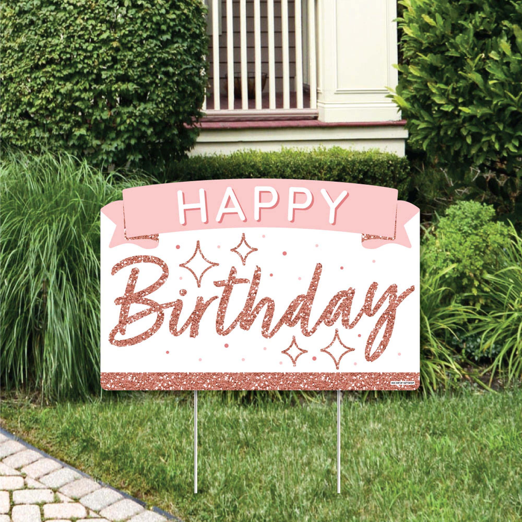 Big Dot of Happiness Pink Rose Gold Birthday - Happy Birthday Party Yard Sign Lawn Decorations - Happy Birthday Party Yardy Sign