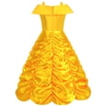 thumbnail image 2 of Vestido de princesa Aoiviss para niñas con hombros descubiertos, amarillo y acceso., 2 of 7