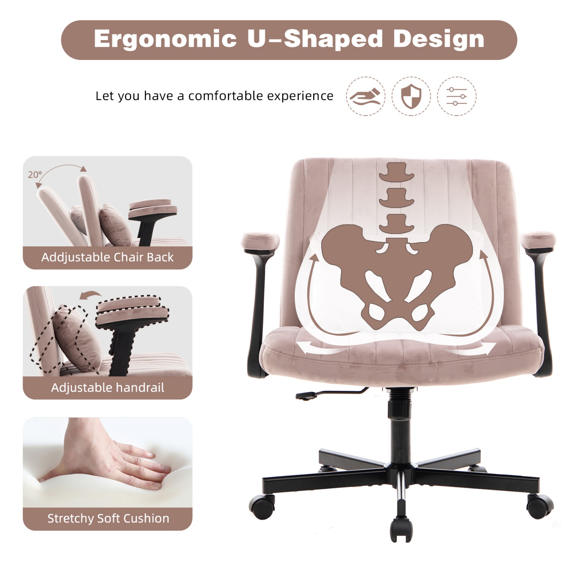 Leumius Velvet Office Chair Criss Cross Legged Chair with Wheels,Reading Chair Vanity Task Desk Chair for Home Office,Blue