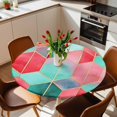 thumbnail image 2 of Abstract Red Green Geometric Elastic Fitted Round Table Cover Modern Art Waterproof Outdoor Tablecloth for Holiday Party, Picnic, Patio & Dining Fits Tables Up to 45"-54", 2 of 8