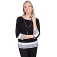 thumbnail image 1 of Alfred Dunner Womens Petite Border Stripe Crew Neck Top With Necklace, 1 of 6