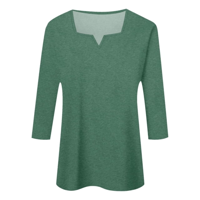 MHFRRA Camisas de Manga 3/4 para Mujer, Blusas de Verano con Cuello Cuadrado y Bloques de Color, Blusas Elegantes e Informales para Mujer Verde