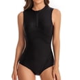 thumbnail image 2 of QHFBli Womens Rash Guard Zip Front Sleeveless One Piece Swimsuit, 2 of 7