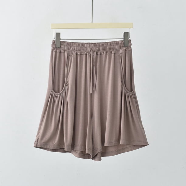 Puntoco Pantalones cortos de algodón para mujer, informales, holgados y ajustados, de corte A, con pierna ancha, cintura elástica y bolsillos