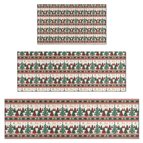 Multicolor Christmas Tree Pattern Kitchen Rugs Sets Of 3,Kitchen Runner Rugs Non Skid Washable,Decorative Kitchen Floor Mats for Kitchen,Sink,Laundry,17"x30" 17"x47" 17"x59"