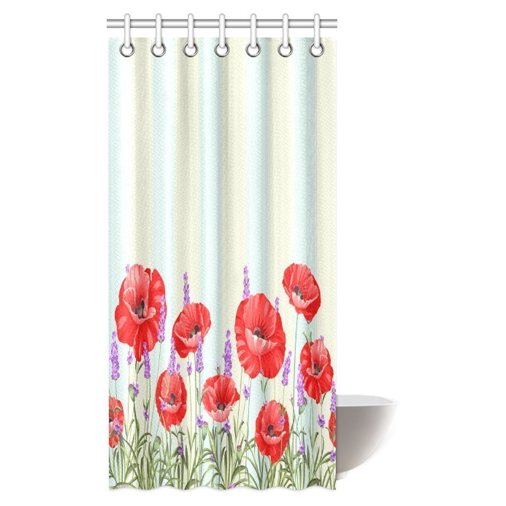 MYPOP Vintage Poppy Flowers Shower Curtain Luxurious MYPOP Vintage Poppy Flowers Shower Curtain Luxurious