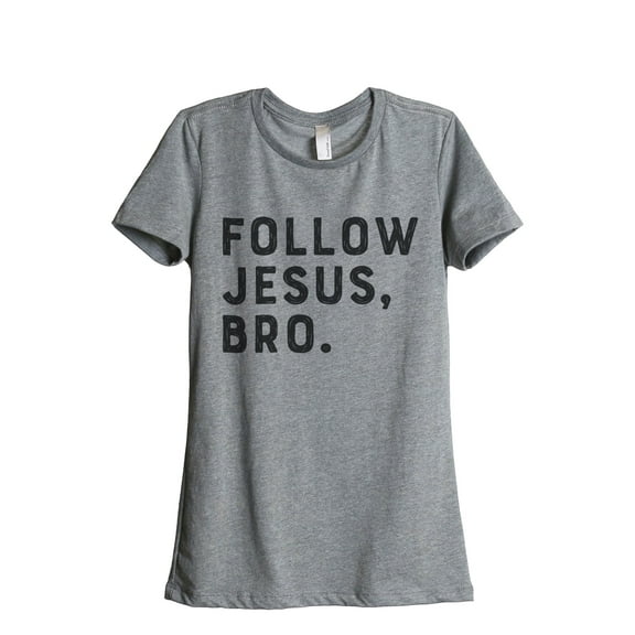 Thread Tank Follow Jesus Bro Women's Relaxed Crewneck T-Shirt Tee Heather Grey Small