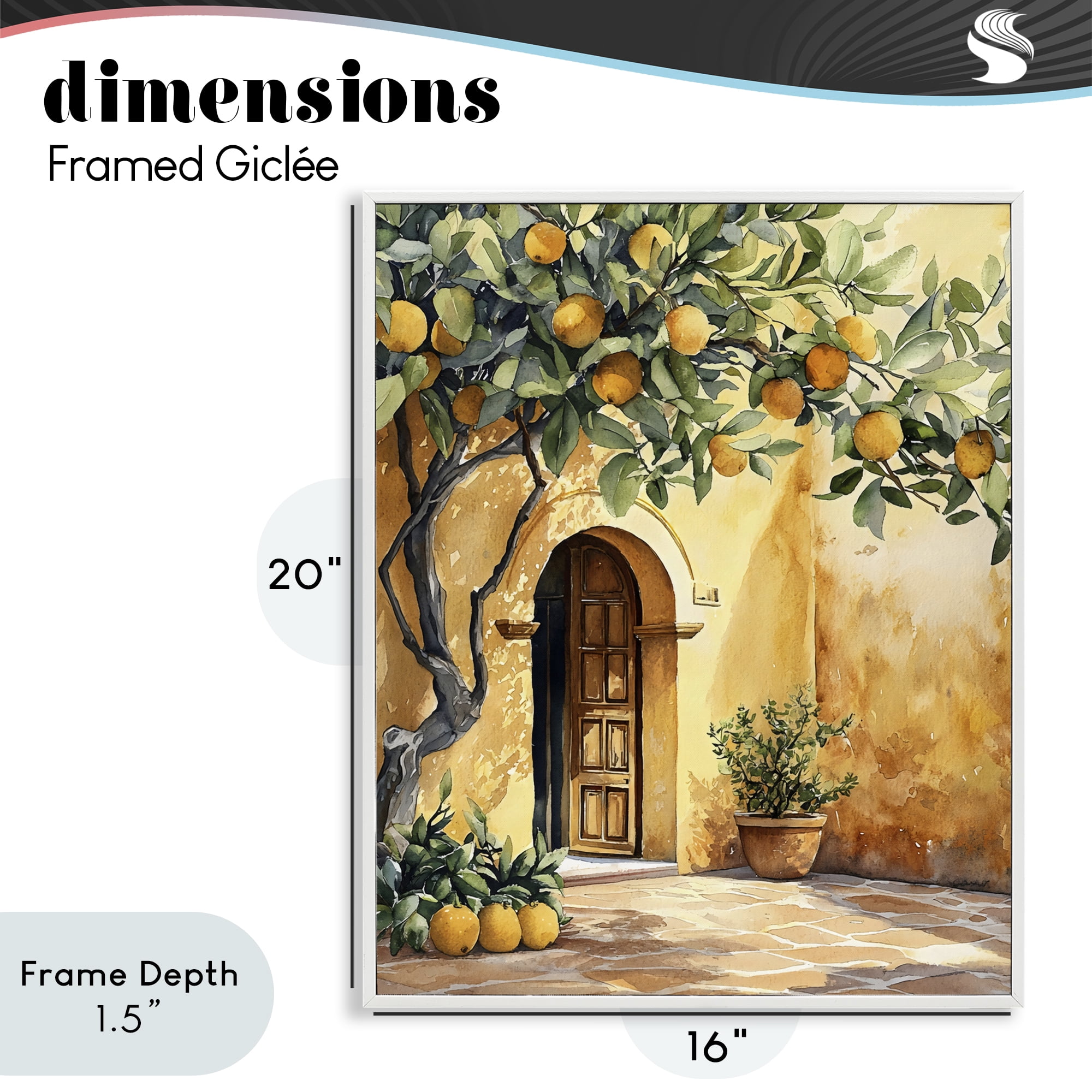 Stupell Industries Mediterranean Courtyard Lemon Tree White Framed Giclee Art, design by LSR Design Studio