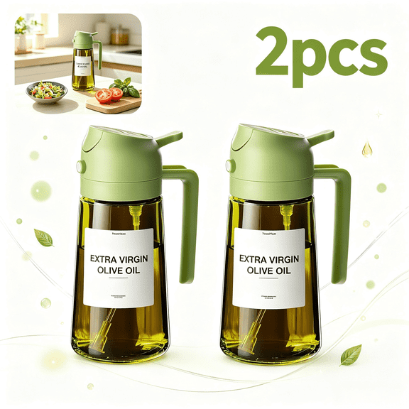 Oil Sprayer for Cooking, 2-in-1 Glass Olive Oil Dispenser with Fine Mist & Pourer for Kitchen, Salad, BBQ (16oz/470ml)2pcs