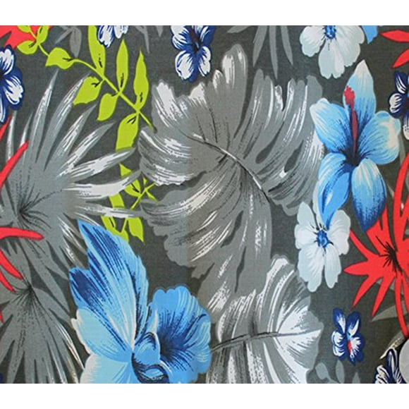 Polycotton Fabric Printed Hawaiian Grey / 60" Wide/Sold by The Yard