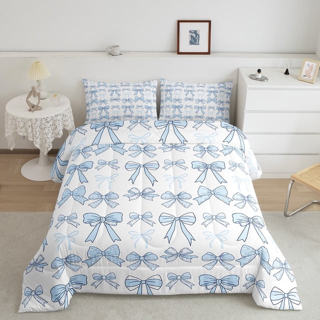 Erosebridal Ensemble de Literie avec Nœud Dessin Animé, Couette Princesse avec Nœud, Bleu, Réversible 2 Pcs