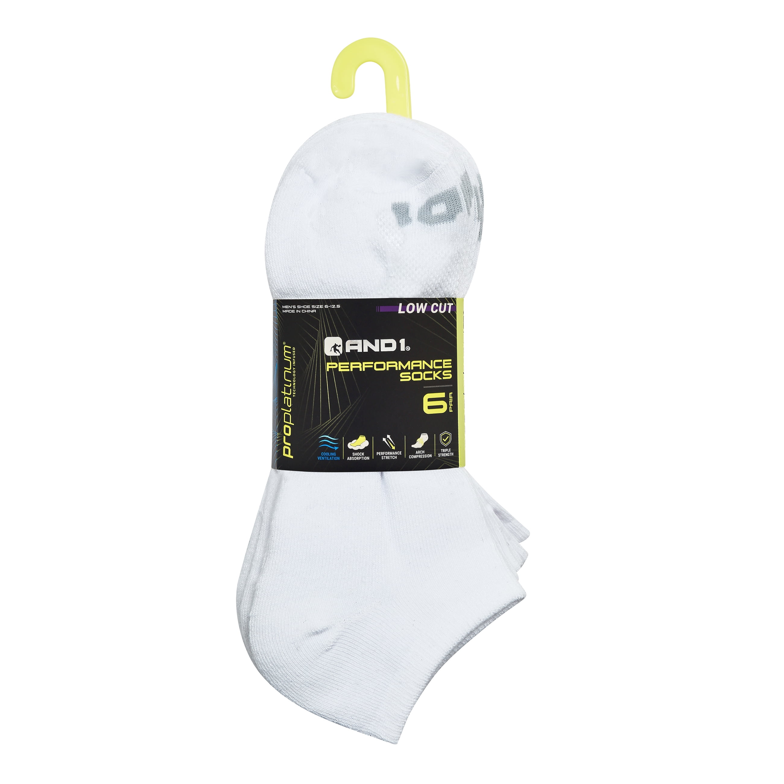 AND1 Men's Socks, Performance Cushion Low Cut Socks, 6-Pack